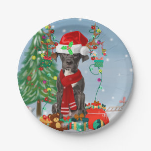 Great Dane dog with Christmas gifts Paper Plates