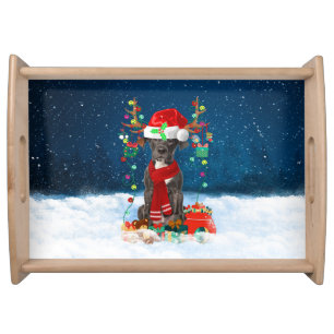 Great Dane dog with Christmas gifts Serving Tray