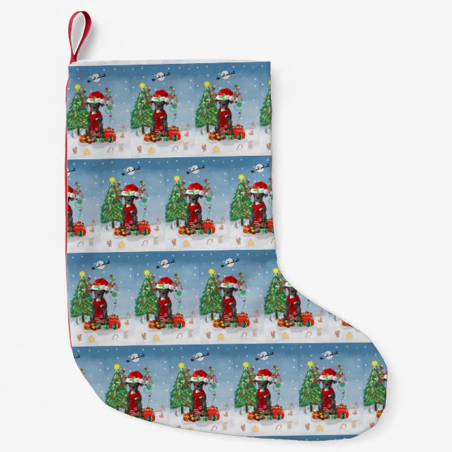Great Dane dog with Christmas gifts   Small Christmas Stocking (Front)