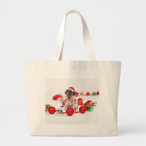 Great Dane Dog with Christmas Ornaments Gifts Large Tote Bag