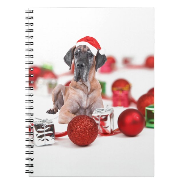 Great Dane Dog with Christmas Ornaments Gifts Notebook (Front)