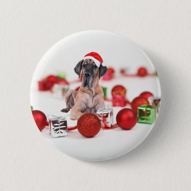 Great Dane Dog with Christmas Ornaments Gifts Pinback Button (Front)