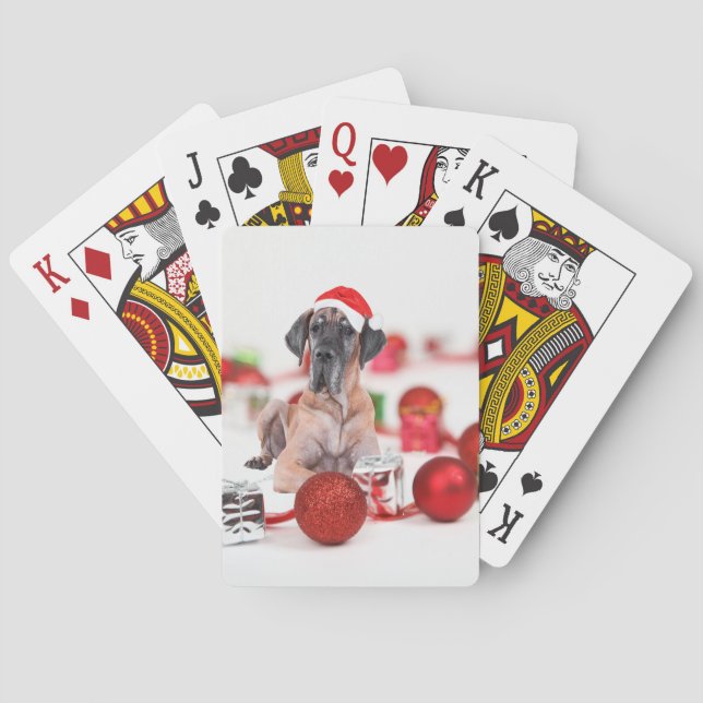 Great Dane Dog with Christmas Ornaments Gifts Poker Cards (Back)