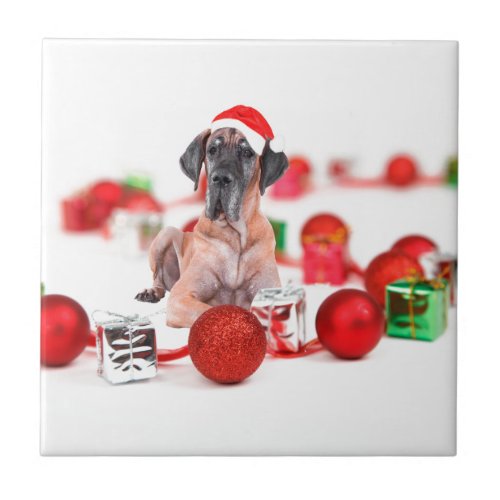 Great Dane Dog with Christmas Ornaments Gifts Tile