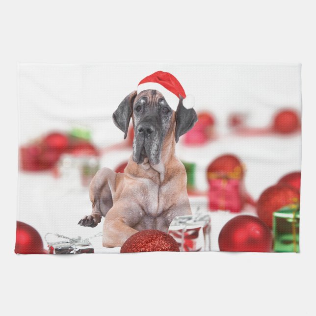 Great Dane Dog with Christmas Ornaments Gifts Towel (Horizontal)