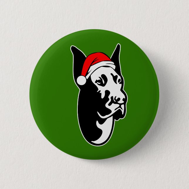 Great Dane Dog with Christmas Santa Hat Button (Front)