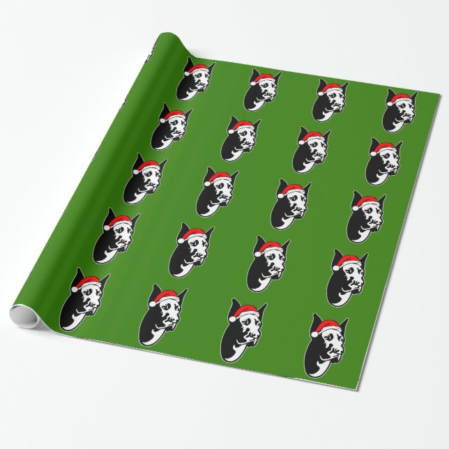 Great Dane Dog with Christmas Santa Hat Wrapping Paper (Unrolled)