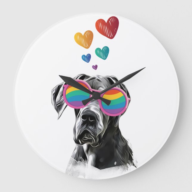 Great Dane Dog with Hearts Valentine's Day Large Clock (Front)