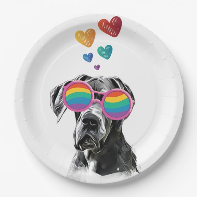 Great Dane Dog with Hearts Valentine's Day Paper Plates (Front)
