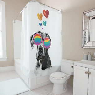 Great Dane Dog with Hearts Valentine's Day Shower Curtain