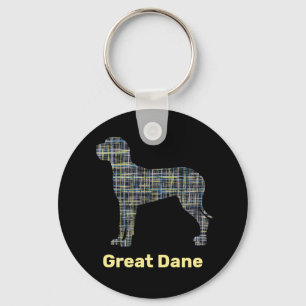 Great Dane Dog Yellow & Black Grid Line Keychain