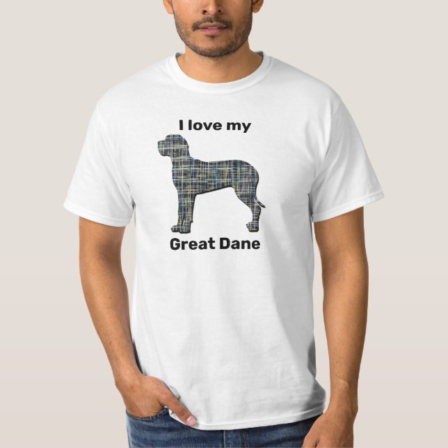 Great Dane Dog Yellow & Black Grid Line T-Shirt (Front)