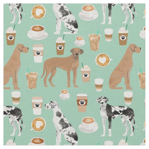 Great Dane dogs coffee lover mint Fabric