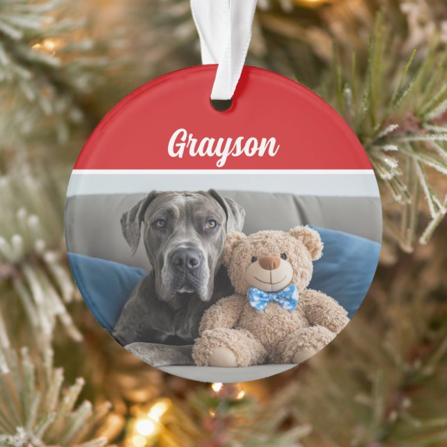 Great Dane Dog's Name Holiday Photo Christmas Ornament (Tree)