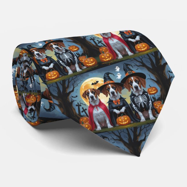 Great Dane Dogs Pumpkin Halloween Funny Neck Tie (Rolled)