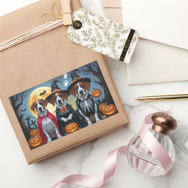 Great Dane Dogs Pumpkin Halloween Funny Rectangular Sticker (Gifting)