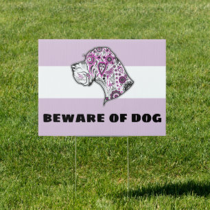 Great Dane doodle pink floral beware of dog Sign