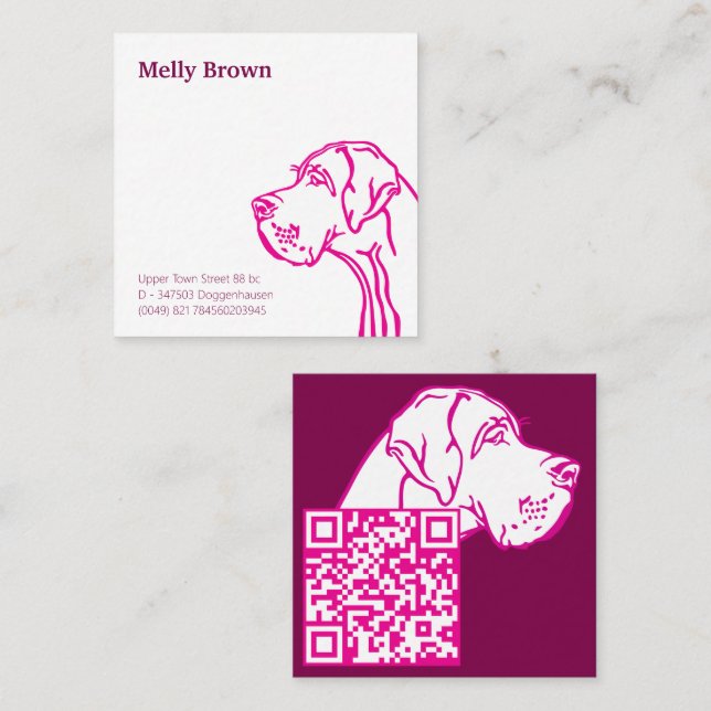 Great Dane drawing and QR code Square Business Card (Front/Back)
