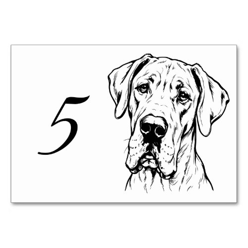 Great Dane Face View black and white Table Number