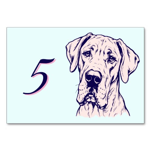 Great Dane Face View blue pink Table Number