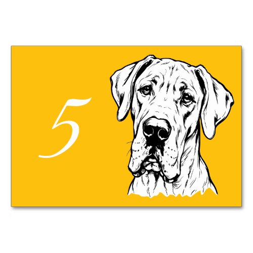 Great Dane Face View yellow Table Number
