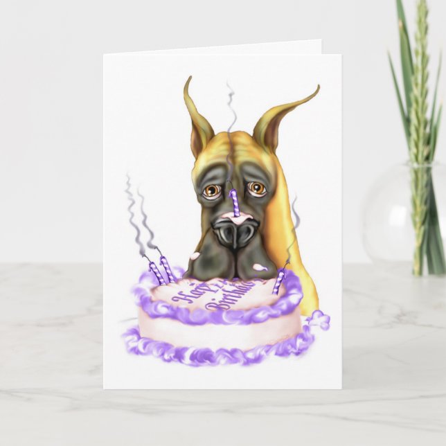 Great Dane Fawn Birthday Cake Card (Front)