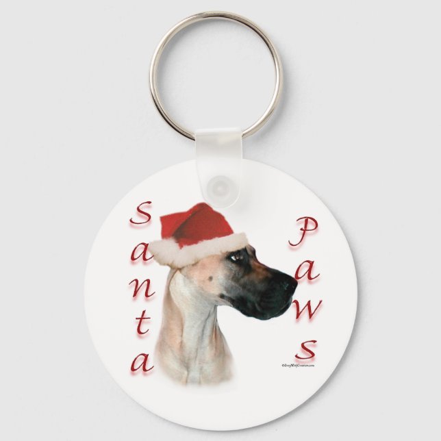 Great Dane (fawn) Santa Paws Keychain (Front)