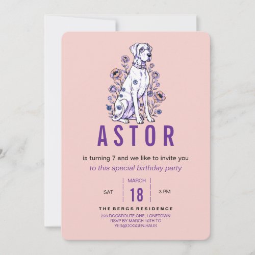 Great Dane floral Birthday Invitation