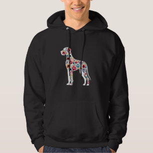 Great Dane Floral Silhouette Dog Great Dane Lovers Hoodie