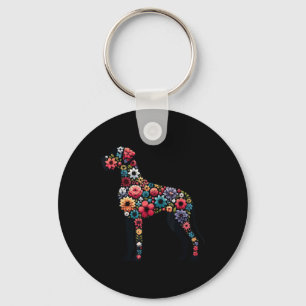 Great Dane Floral Silhouette Dog Great Dane Lovers Keychain
