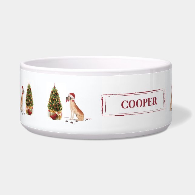 Great Dane Funny Christmas Dog with Tree Bowl (Left)