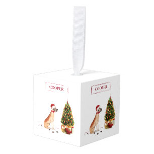 Great Dane Funny Christmas Dog with Tree Cube Ornament