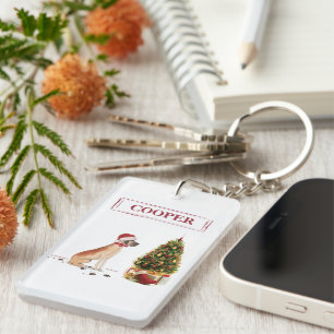Great Dane Funny Christmas Dog with Tree Keychain