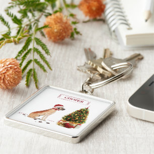 Great Dane Funny Christmas Dog with Tree Keychain