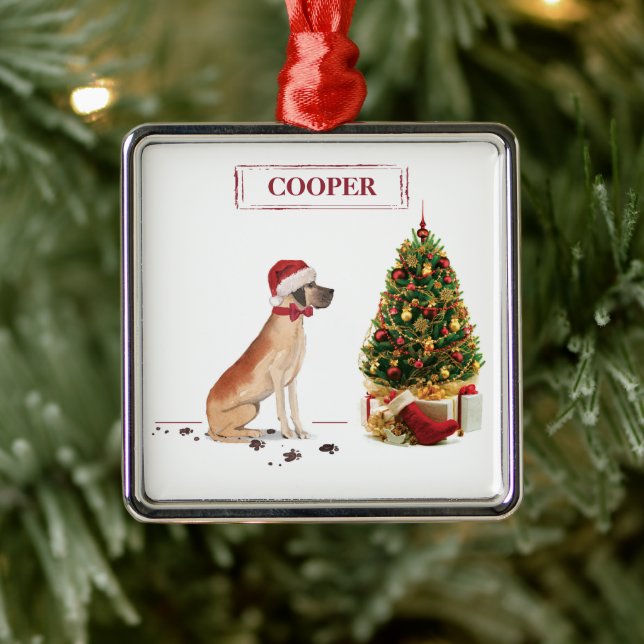 Great Dane Funny Christmas Dog with Tree Metal Ornament (Tree)