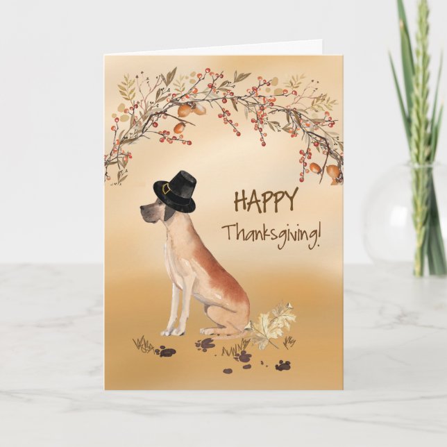 Great Dane Funny Pilgrim Hat Thanksgiving Card (Front)