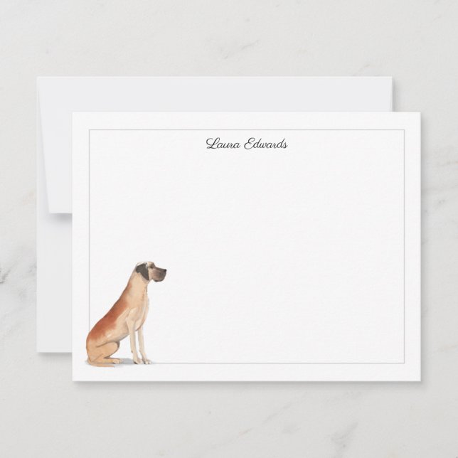 Great Dane Gray Border Personalized Stationery Note Card (Front)
