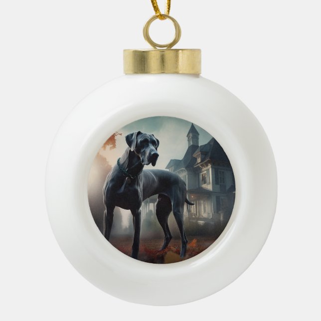 Great Dane Halloween Scary Ceramic Ball Christmas Ornament (Front)