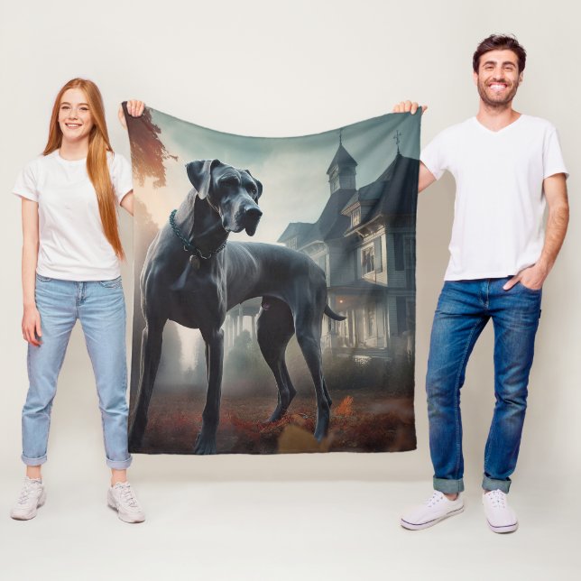 Great Dane Halloween Scary Fleece Blanket (In Situ)