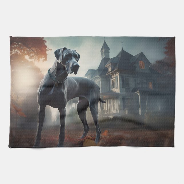 Great Dane Halloween Scary Kitchen Towel (Horizontal)