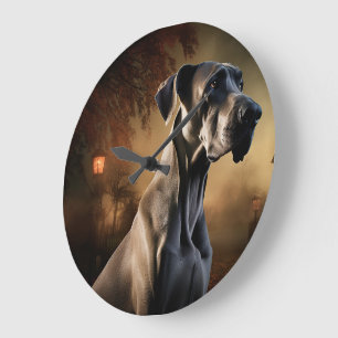 Great Dane Halloween Scary Large Clock