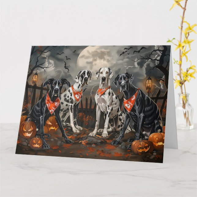Great Dane Halloween Spooky Card (Yellow Flower)