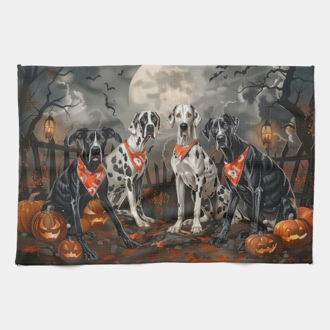Great Dane Halloween Spooky Kitchen Towel (Horizontal)