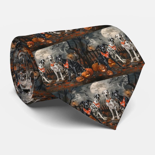 Great Dane Halloween Spooky Neck Tie (Rolled)