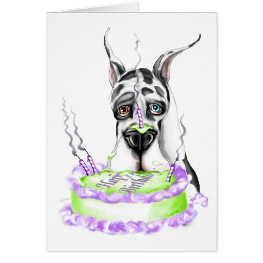 Great Dane Harlequin Birthday Cake Greeting Card (Front)