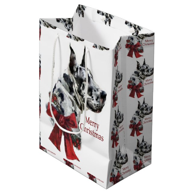 Great Dane (Harlequin) Christmas Medium Gift Bag (Front Angled)