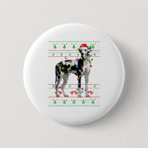 Great Dane Harlequin Dog Christmas Ugly Sweater Li Button