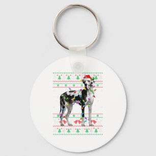 Great Dane Harlequin Dog Christmas Ugly Sweater Li Keychain