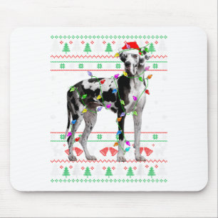 Great Dane Harlequin Dog Christmas Ugly Sweater Li Mouse Pad