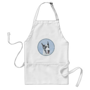Great Dane (Harlequin) Painting - Original Dog Art Adult Apron
